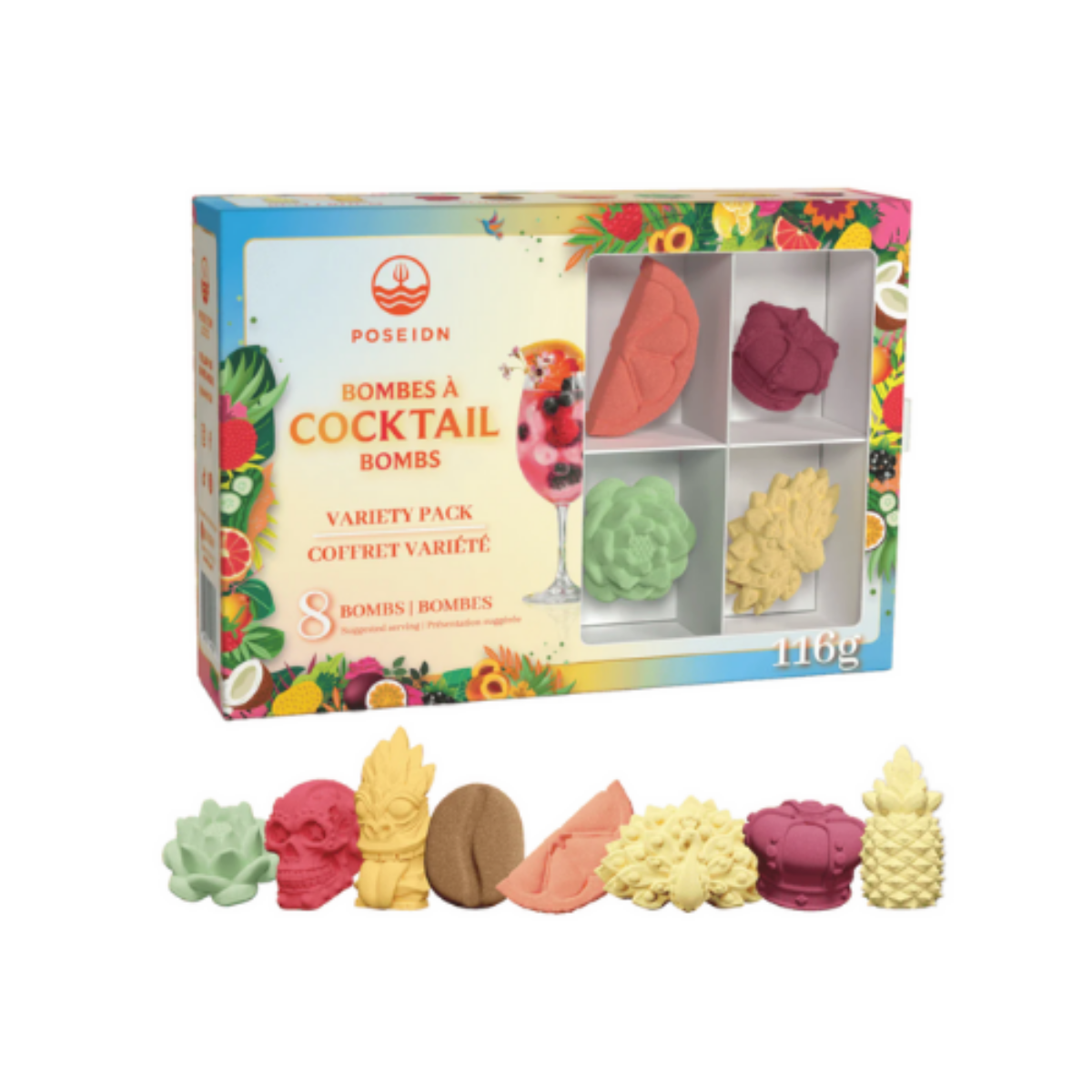 Coffret Variété Bombes à Cocktails - Real Sangria - Passion Sangria- Orange sanguine et Romarin - Concombre et Lime - Shaman - Expresso Martini - Ananas et Noix de coco - Poseidn 8 pièces
