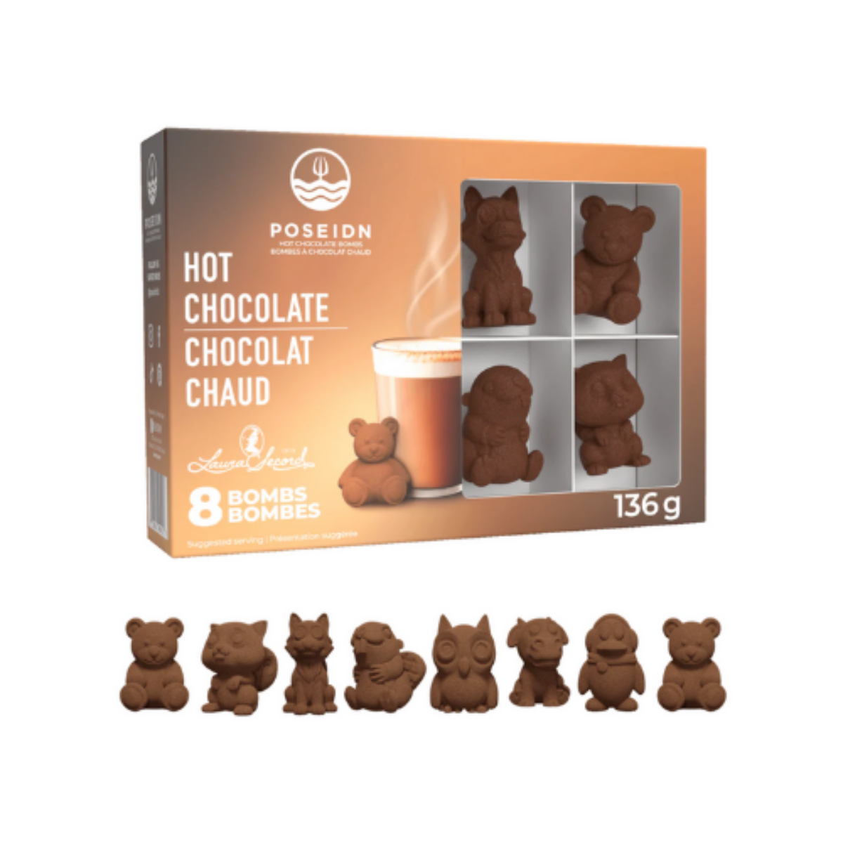Coffret Variété Bombes Chocolat chaud - Classique - Vanille Française - Menthe - Érable - Orange - Dulce de Leche - Poseidn 8 pièces